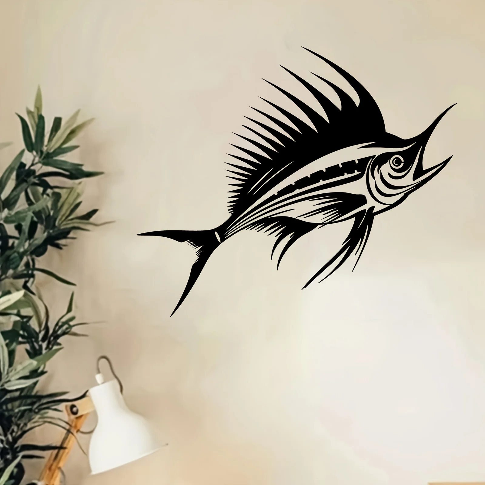 Swordfish Silhouette Metal Wall Art, Weather-Resistant Iron Mural, Gift for Summer Fishing & Coastal Holidays, Decor for Patio