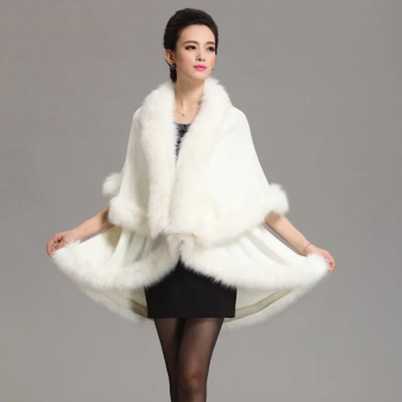 Brieuces New Fashion Long Wool Cashmere Faux Fox Fur Coat Cardigan Women Poncho Knitted Sweater Women Scarves Autumn And Winter