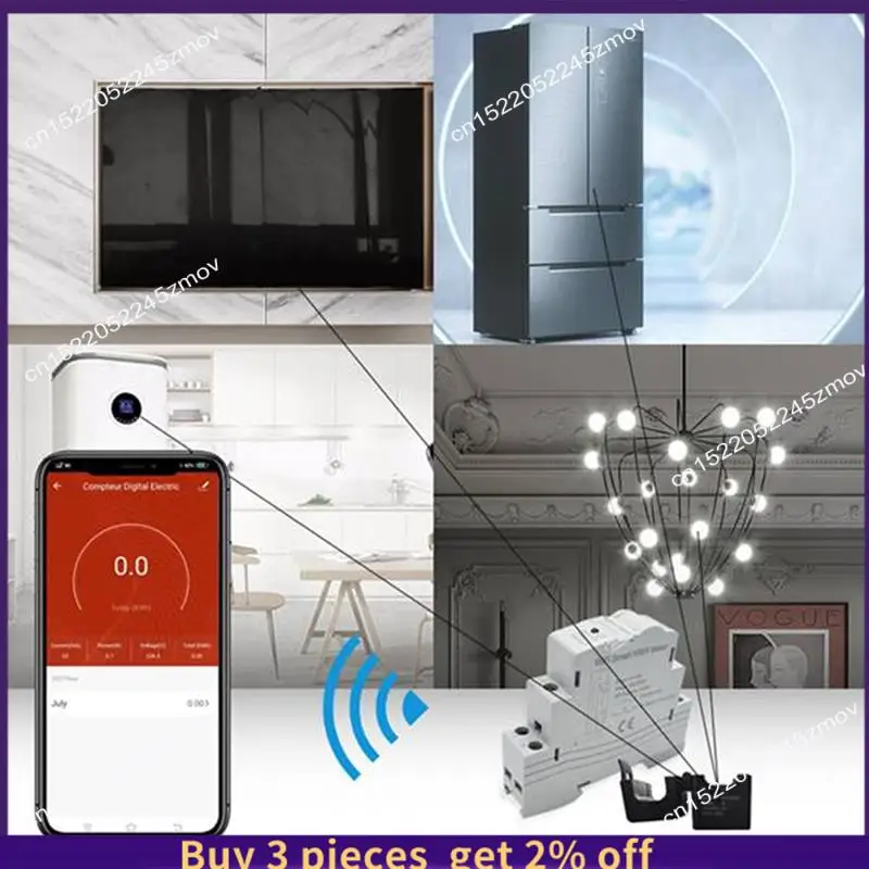 

COME Tuya Smart Wi-Fi счетчик электроэнергии кВтч Din-рейка однофазный AC 110V 230V CT измеритель переменного тока приложение монитор реального времени (63A)