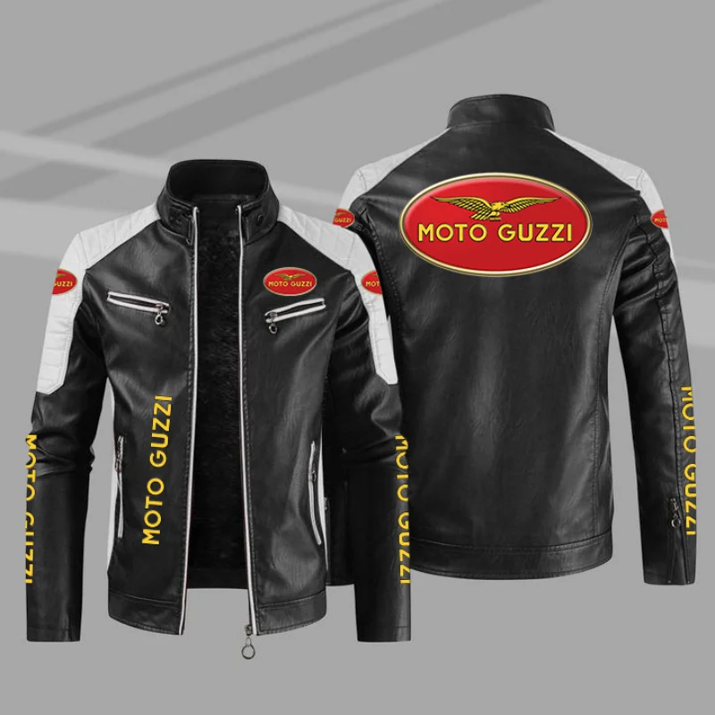 Logo Moto Guzzi Casaco de motocicleta masculino, moda inverno, com zíper, outwear, manter aquecido, casaco de couro, 4 cores, 2023, novo