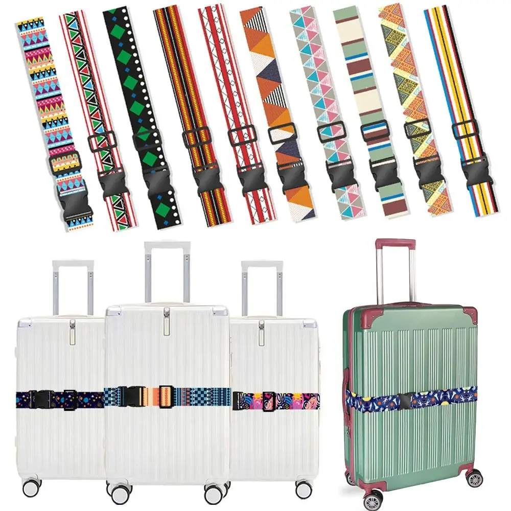 

Multicolor Luggage Belts Ethnic Style 5*180cm Baggage Bunding Strap Convenient Buckle Adjustable Length Suitcase Accessories