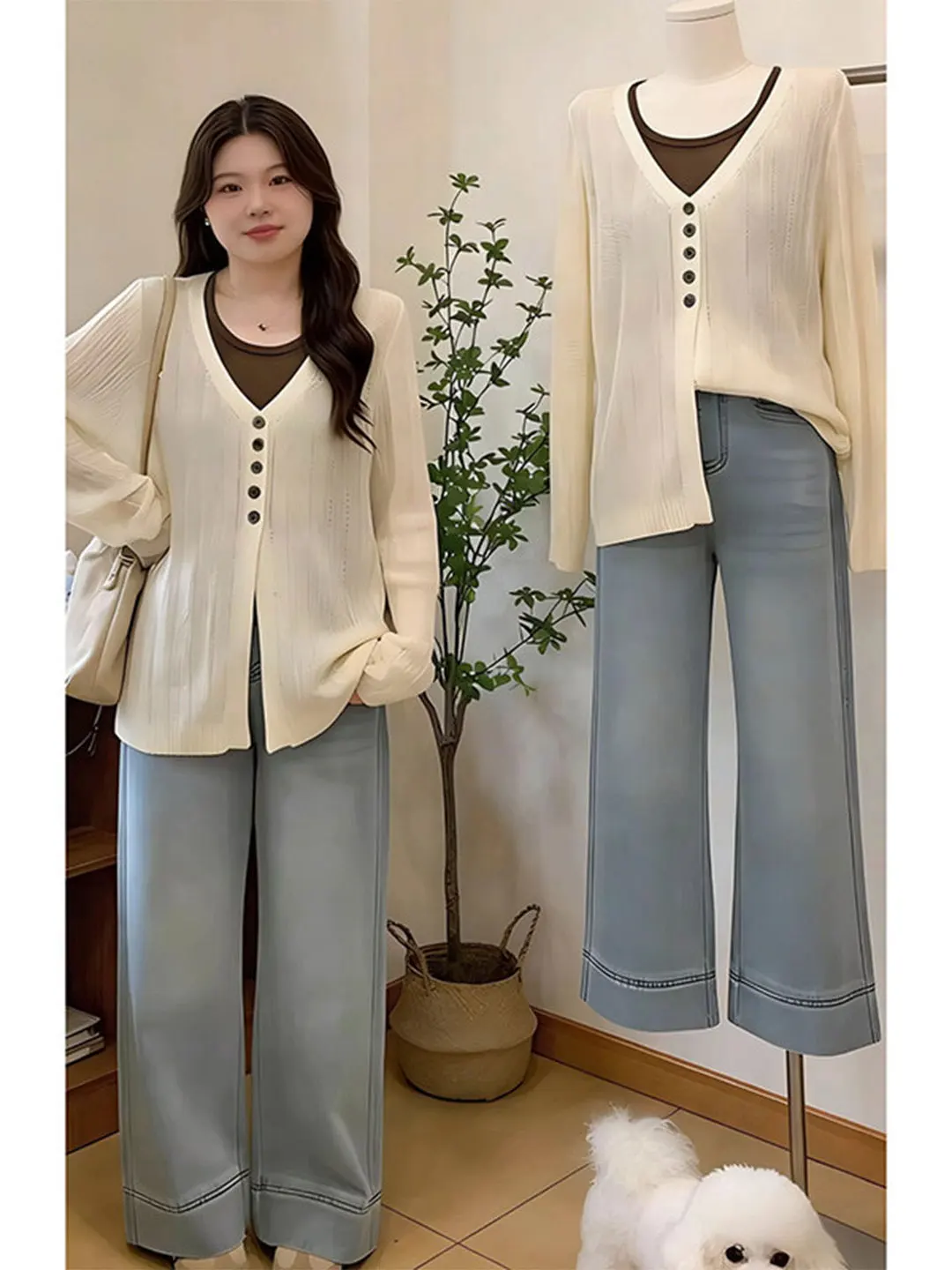 

Chic V-Ne Long Sve Knitted Sweater Women's Casual Loose Fit Spring Early Large Size Conceals Belly Lazy Sle Top