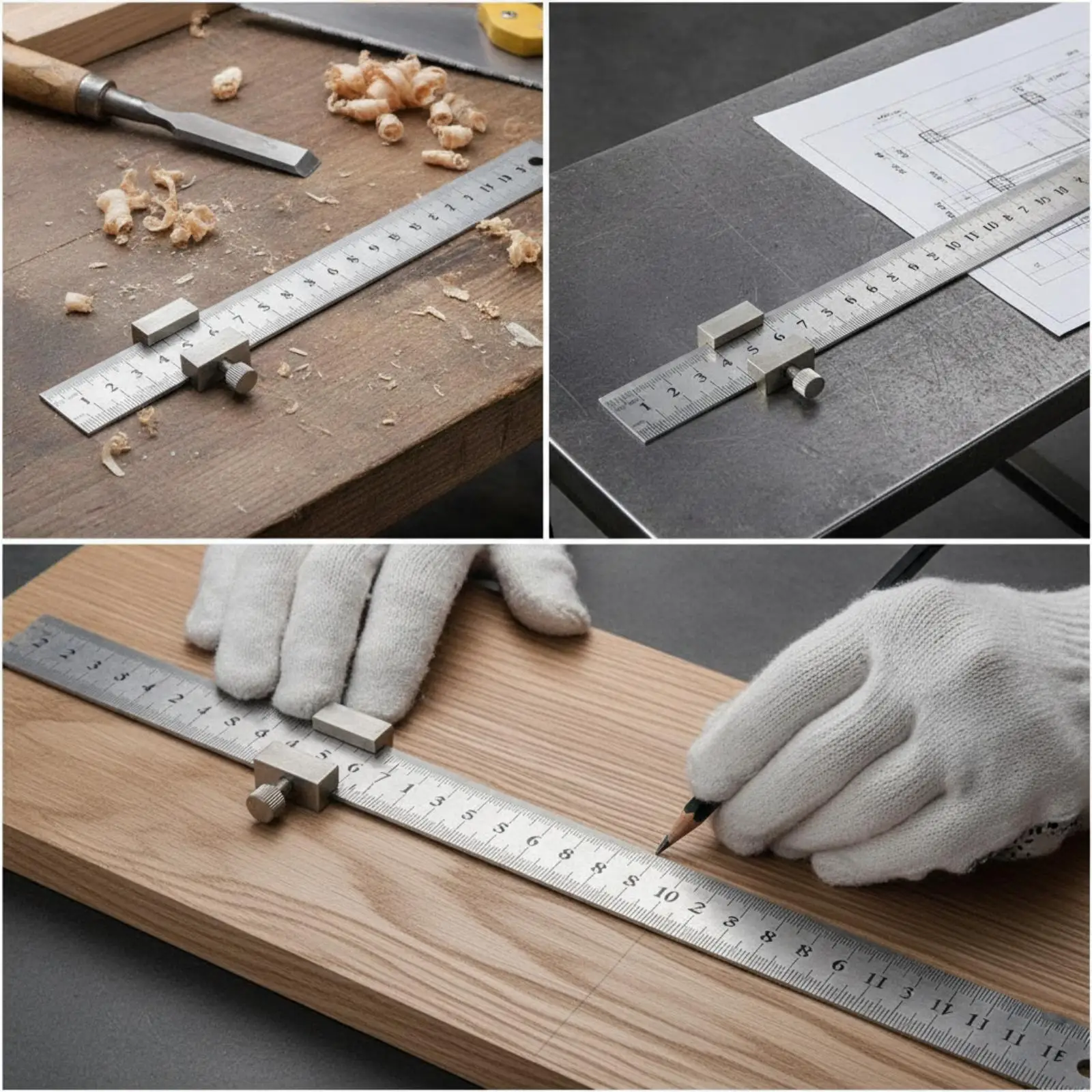 Steel Marking Ruler Durable Stainless Layout Ruler with Stop Block Repeatable Measurements for Craft Projects