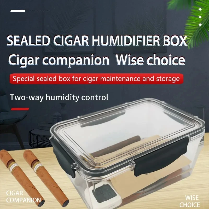 Cigar Moisturizing Box Sealed Large Capacity Airtight Plastic Transparent Box Storing Humidifier Humidor Case Portable Cigar Box