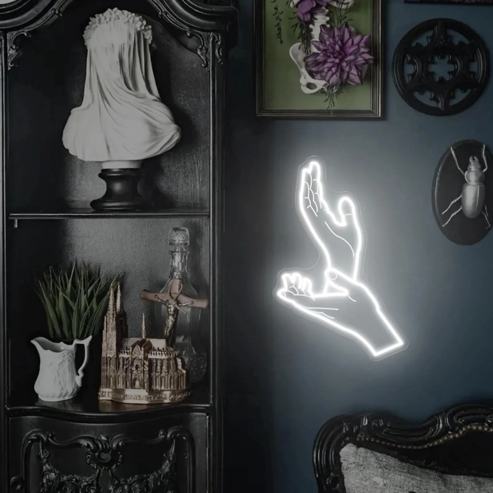 في الوقت المناسب الأيدي النيون، التوأم قمم مستوحاة بقيادة ضوء النيون، هدية لمحبي الخيال العلمي، غرفة نوم جدار ديكور فني ديكور المنزل الداخلي #2