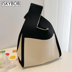 Bolsa de malha para mulheres, bolsa de pulso mini nó, bolsa leve portátil, chave japonesa e bolsa para telefone