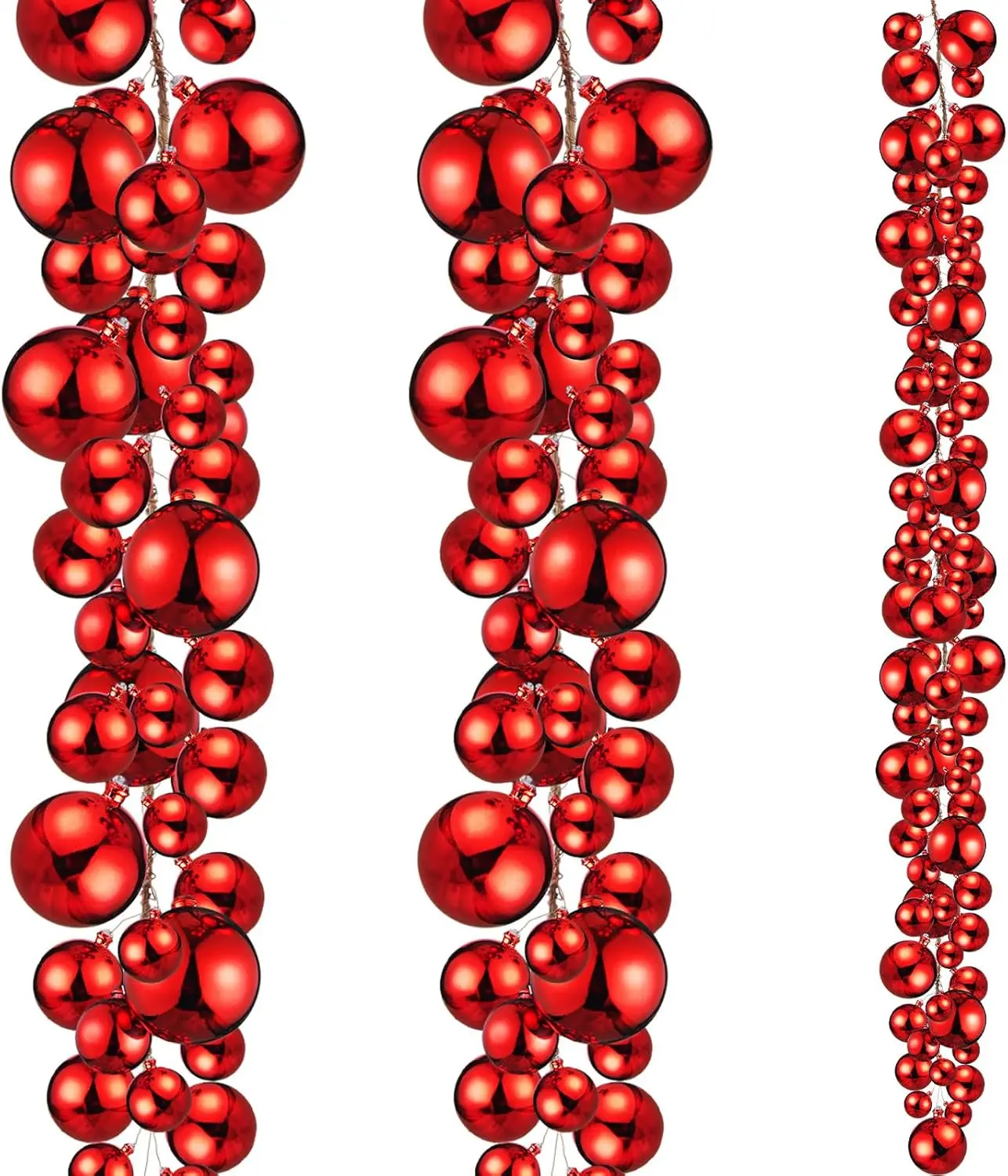 

2 Pcs 6 ft Christmas Ball Garland Red Ornaments for Indoor Outdoor Home Office Decor