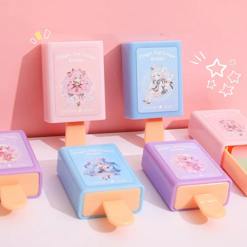 Cute Magic Show Box Eraser Ice Cream Hiding with Drawer Shape Color Rubber Stationery Lovely Toy For Girl Student Kid School Fun