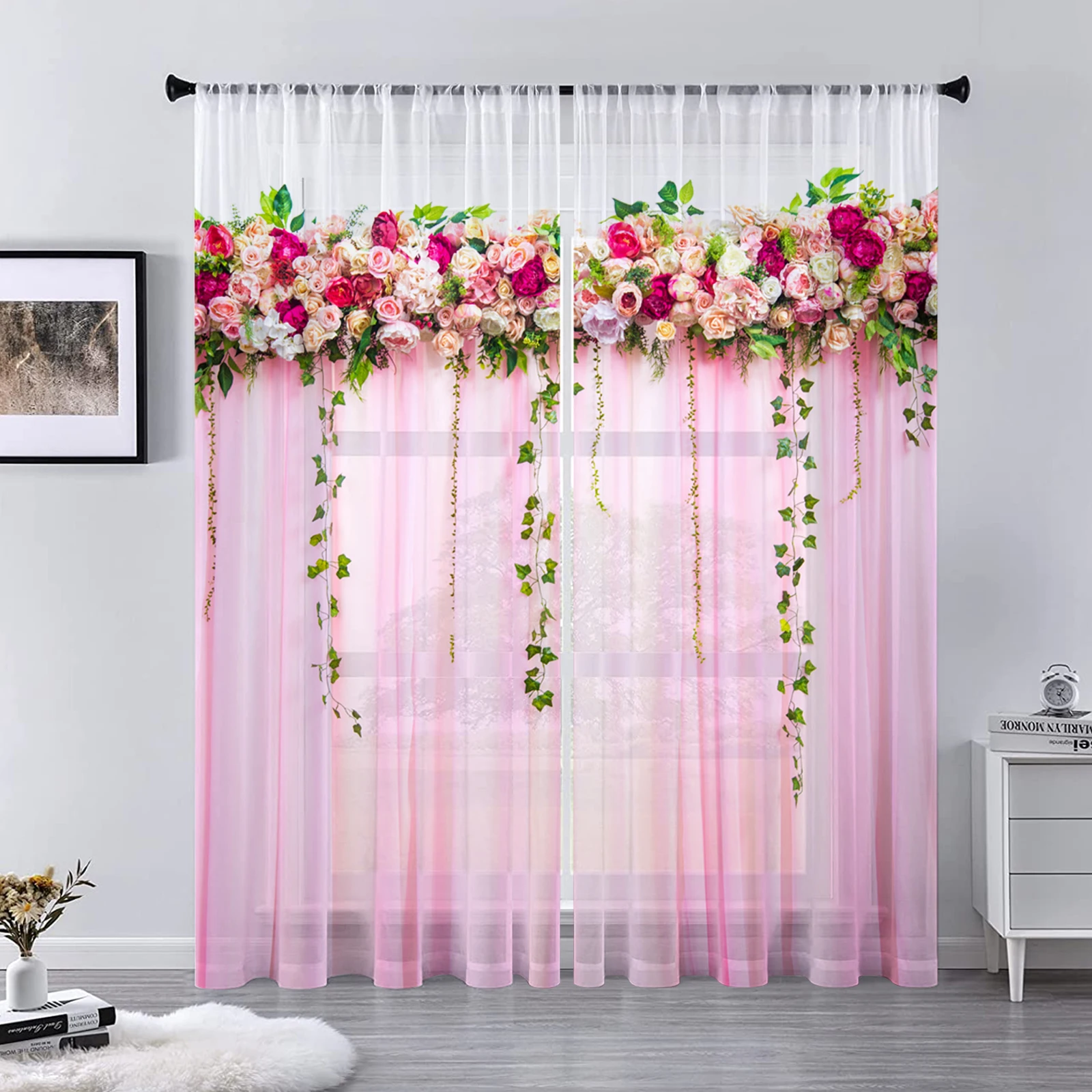 3D Flower Wall Curtains For Living Room Transparent Tulle Sheer Curtain Curtains Window Sheer For The Bedroom Accessories Decor