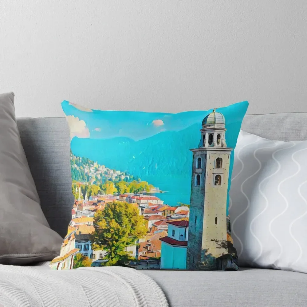 

Lugano Switzerland Throw Pillow christmas cushions covers Elastic Cover For Sofa Christmas Pillow Covers pillow