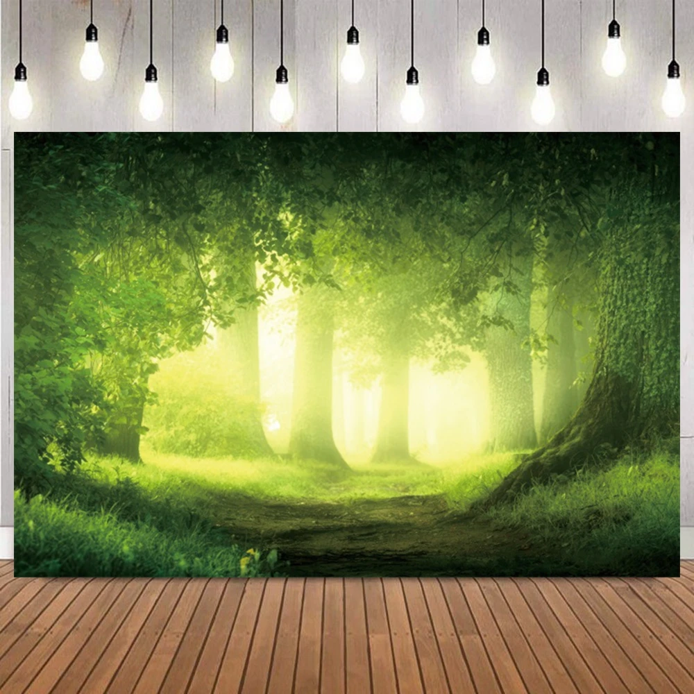 

Tropical Misty Forest Scene Photography Background Palm Tree Rainy Woods Path Camping Adventure Decor Portrait Photo Backdrop