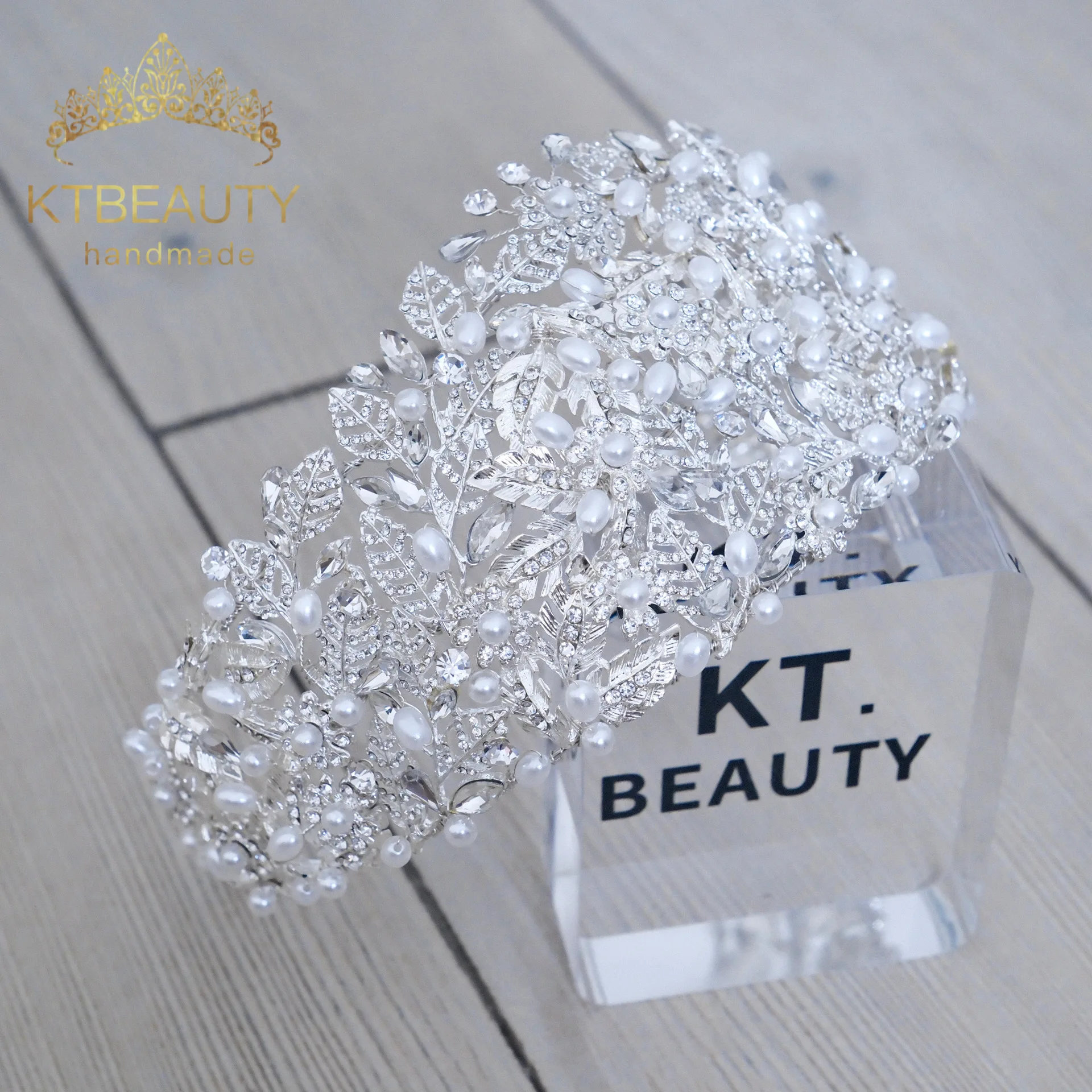 KTBEAUTY News 2025 bridal style Headpiece Silver color Crystal Big Size Crown white Stones Beauty Hair band Women Accessories