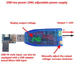 1pc USB LED DC-DC 5V to DC 1-24V Adjustable Potentiometer Step UpDown Buck Boost Converter Power Supply Voltage Regulator Module