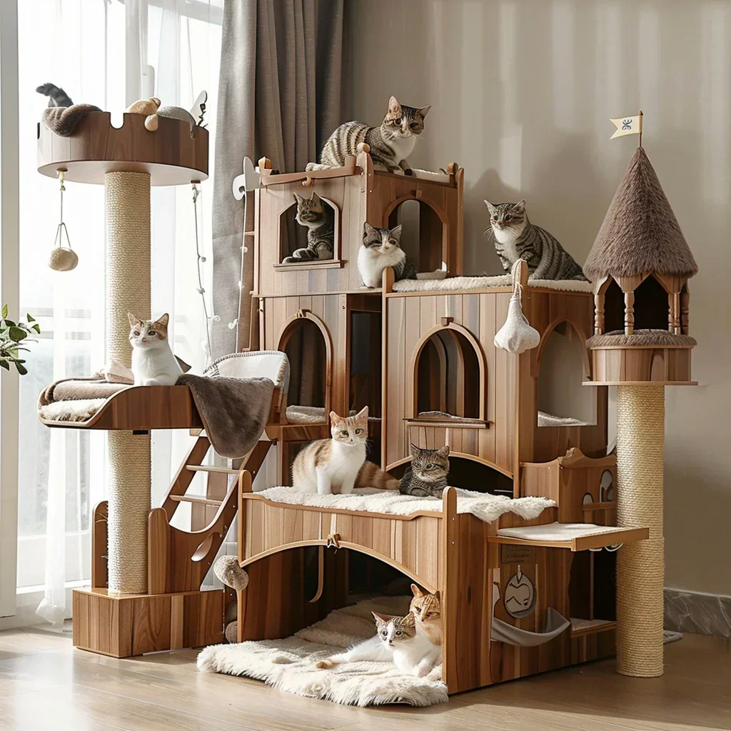 Home Super Large Castle Solid Wood Cat Climbing Frame Cat Nest Integrated Luxury Cat Villa Muppet