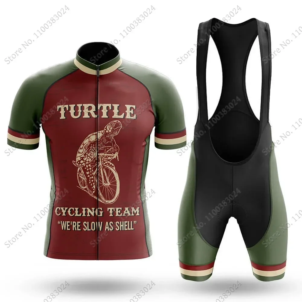 2025 Slow-As-Shell Cycling Jersey Set Turtle Bicycle Clothing Summer Road Bike Shirts Suit Bicycle Bib Shorts MTB Ropa Maillot