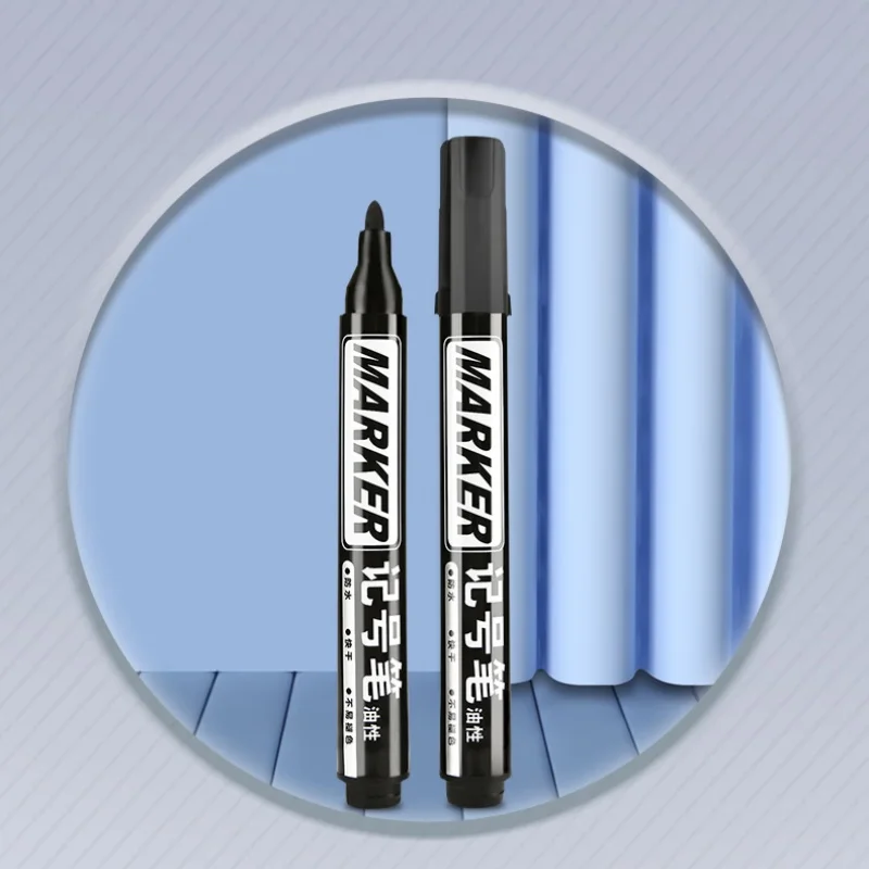 M & G 10 قطعة أقلام تحديد ذات أطراف واسعة سوداء علامات دائمة تعتمد على الزيت للوجستيات المكتبية طرف رصاصة كبير