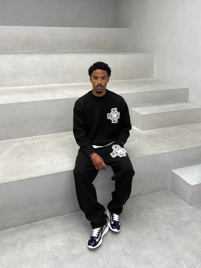 

Y2k Harajuku ретро уличная одежда вязаные свитера с вышивкой букв для мужчин и женщин повседневные модные свободные топы с длинными рукавами