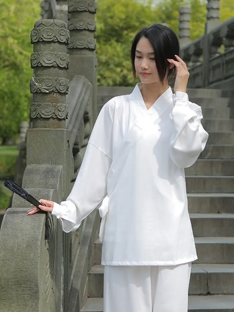 Women Cotton Linen Wushu Sportswear Gong Fu Tai Chi Martial Arts 2 Piece Set Outdoor Retro Long Sleeve Meditation Training Wear