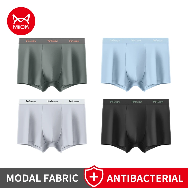 

MiiOW, 4 шт., приятное для кожи модальное мужское нижнее белье 7A, антибактериальные мужские трусы с промежностью, мягкие дышащие мужские трусы-боксеры