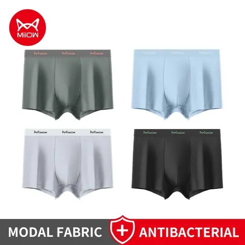 MiiOW 4Pcs Skin-friendly Modal Men Underwear 7A Antibacterial Crotch Men's Panties Soft Breathable Mens Underpants Boxershorts