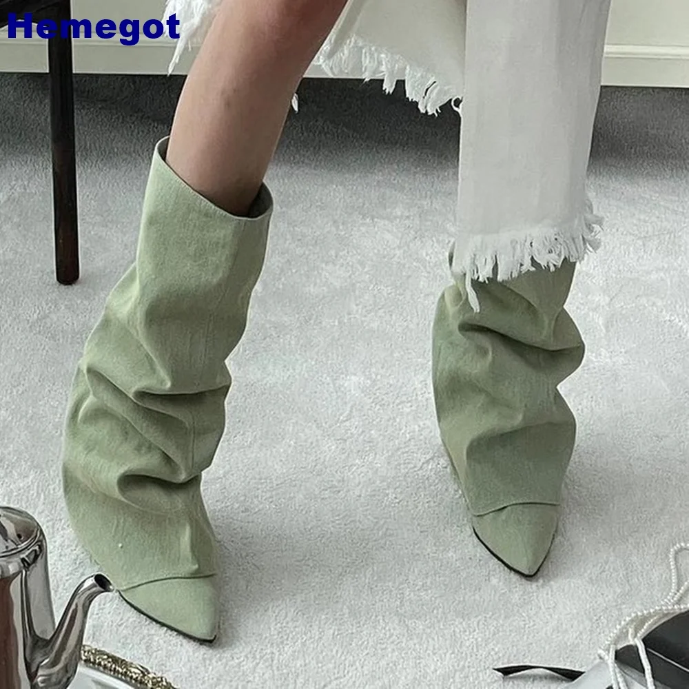 Pointed Toe Street Style Knight Boots Thick Heel Solid Color 2024 Spring Casual Boots Fashion Women High Heel Knee-High Boots