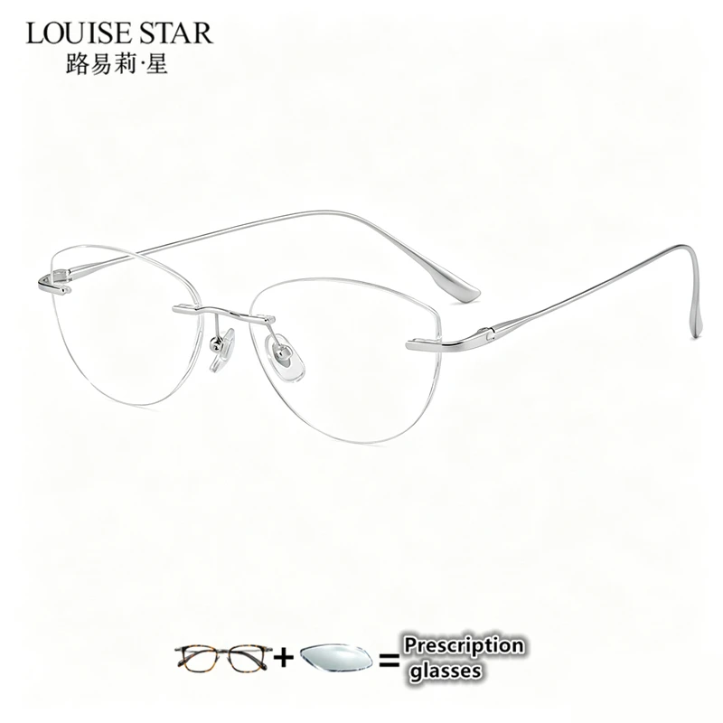 Pure Titanium Rimless Cat‑Eye Eyeglasses Frame Women Frameless Optical Spectacle Frame For Prescription Lens Customization
