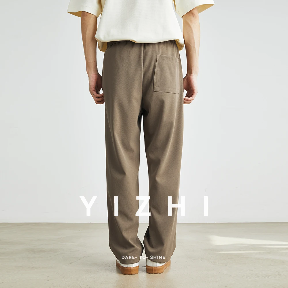 Men's Fashion Commuter Elastic Waist Drawstring Straight Pants Summer New Slightly Elastic Loose Casual Japanese Men's Wear