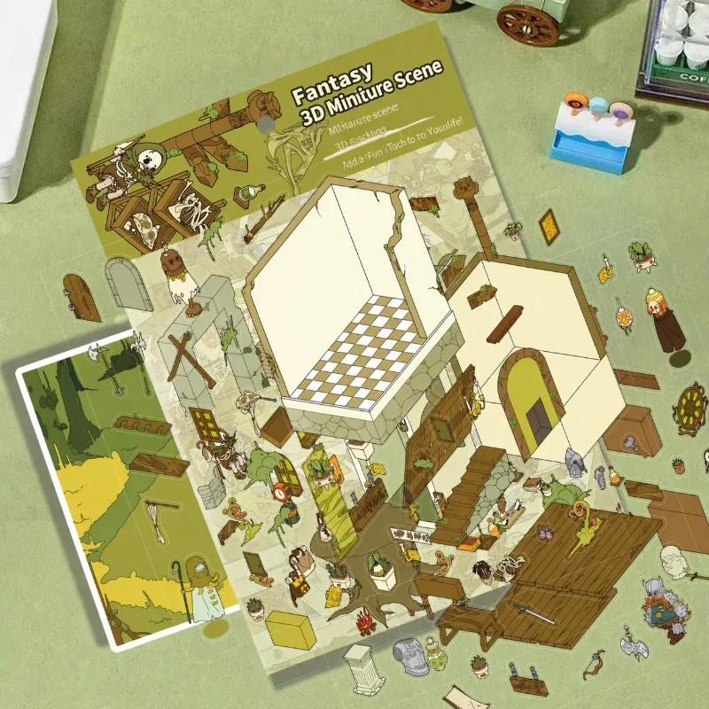 Micro Ink Lost Land PET Scene Stickers 3D Miniature Landscape Layouts Soft Cartoon Visuals Soothing Stress Relief Traits