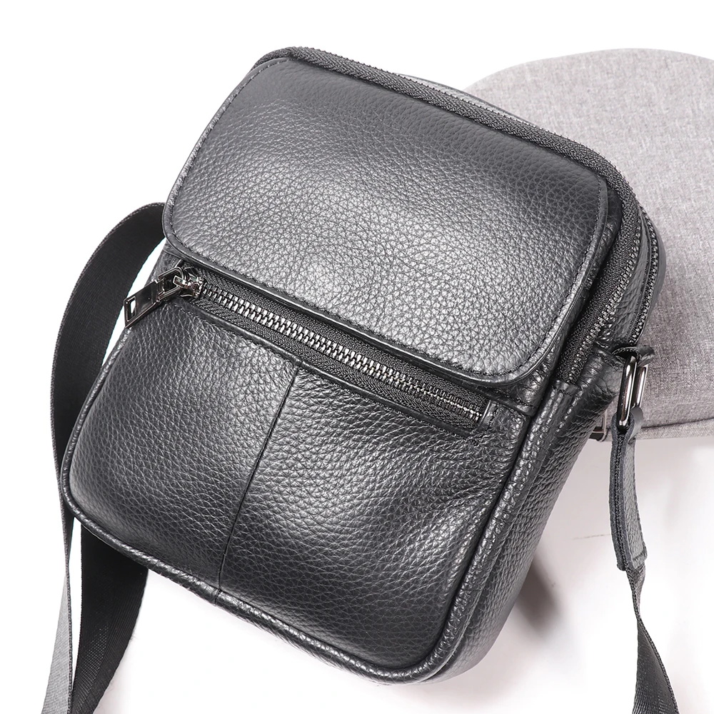 Men's Crossbody Bag Genuine Leather Messenger Bag Men Shoulder Bag Casual Travel Multi Pocket Small Side Bag Male Chest Pack