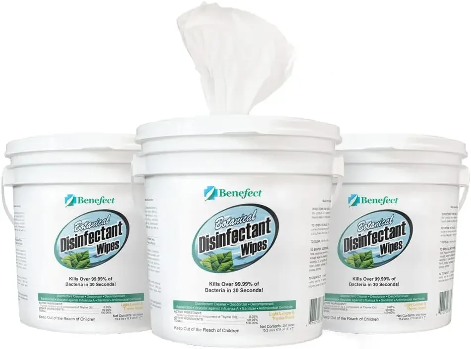 

Botanical Disinfectant Wipes – 750 Sanitizing Wipes. 3 Pack of 250 Wipes Per Unit - High Traffic - Gym Wipes, Schools and Food S