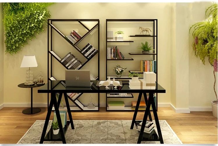 Creative simple bookshelves, wrought iron shelves, retro storage shelves, solid wood multi-storey living rooms