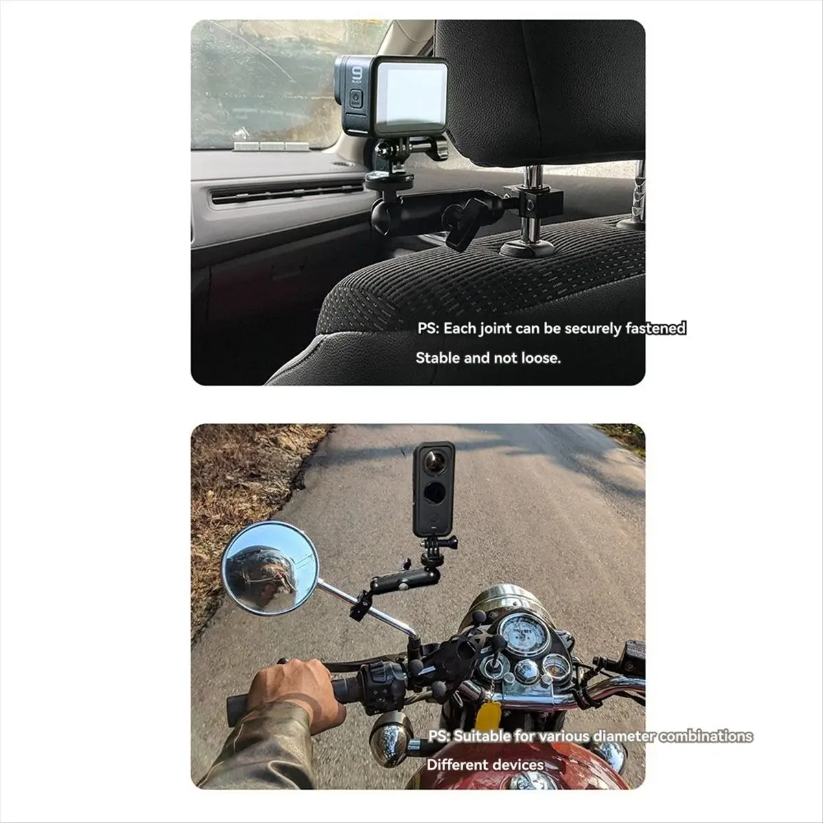 Y69A Car Camera Mount Support Articulated Vehicle Headrest Action Cam Cradle Motorcycle Bracket Holder for Go Pro Insta360