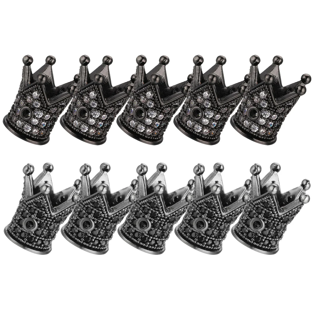 10 Pcs Crown Beads Jewelry Making Charm Necklace Rhinestone Vintage Loose Copper Spacer Necklaces