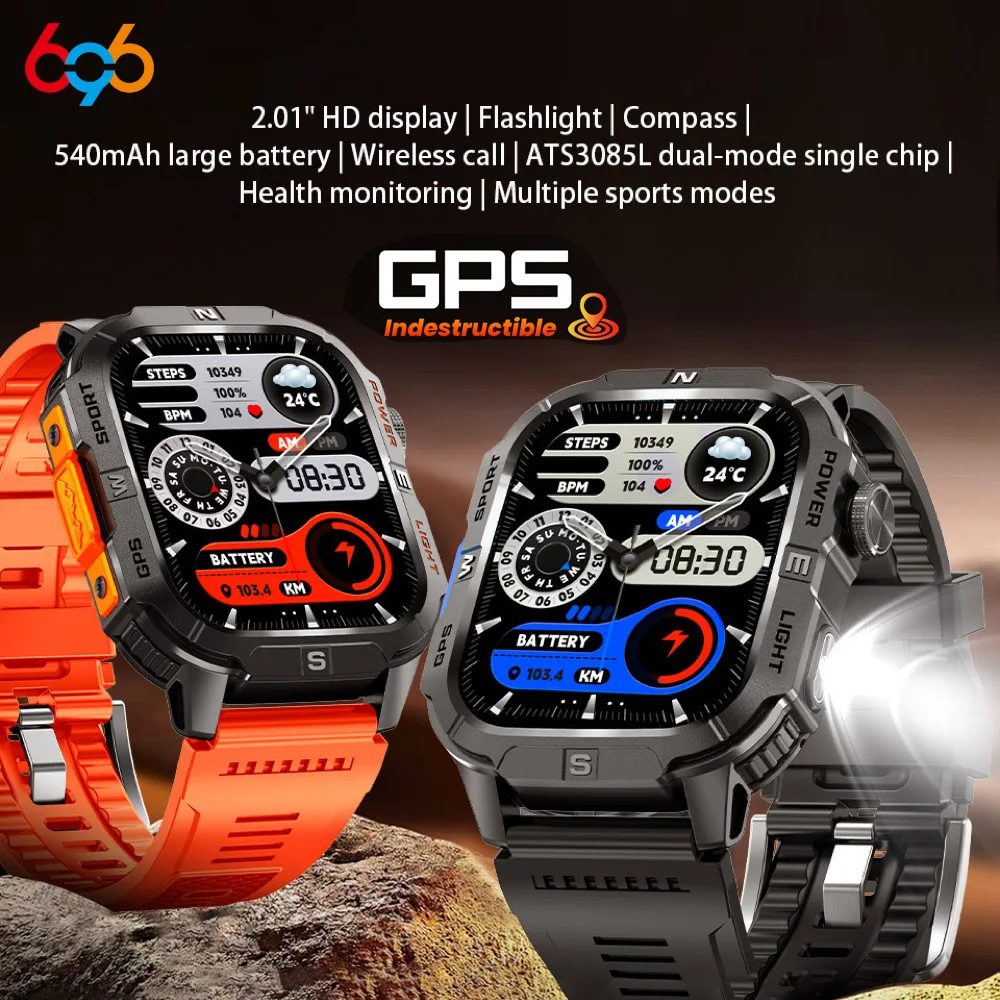 

Спорт на открытом воздухе GPS Смарт-часы Компас Сердечный ритм Здоровье Синий зуб Вызов IP68 Водонепроницаемый фонарик Смарт-часы Музыка Погода