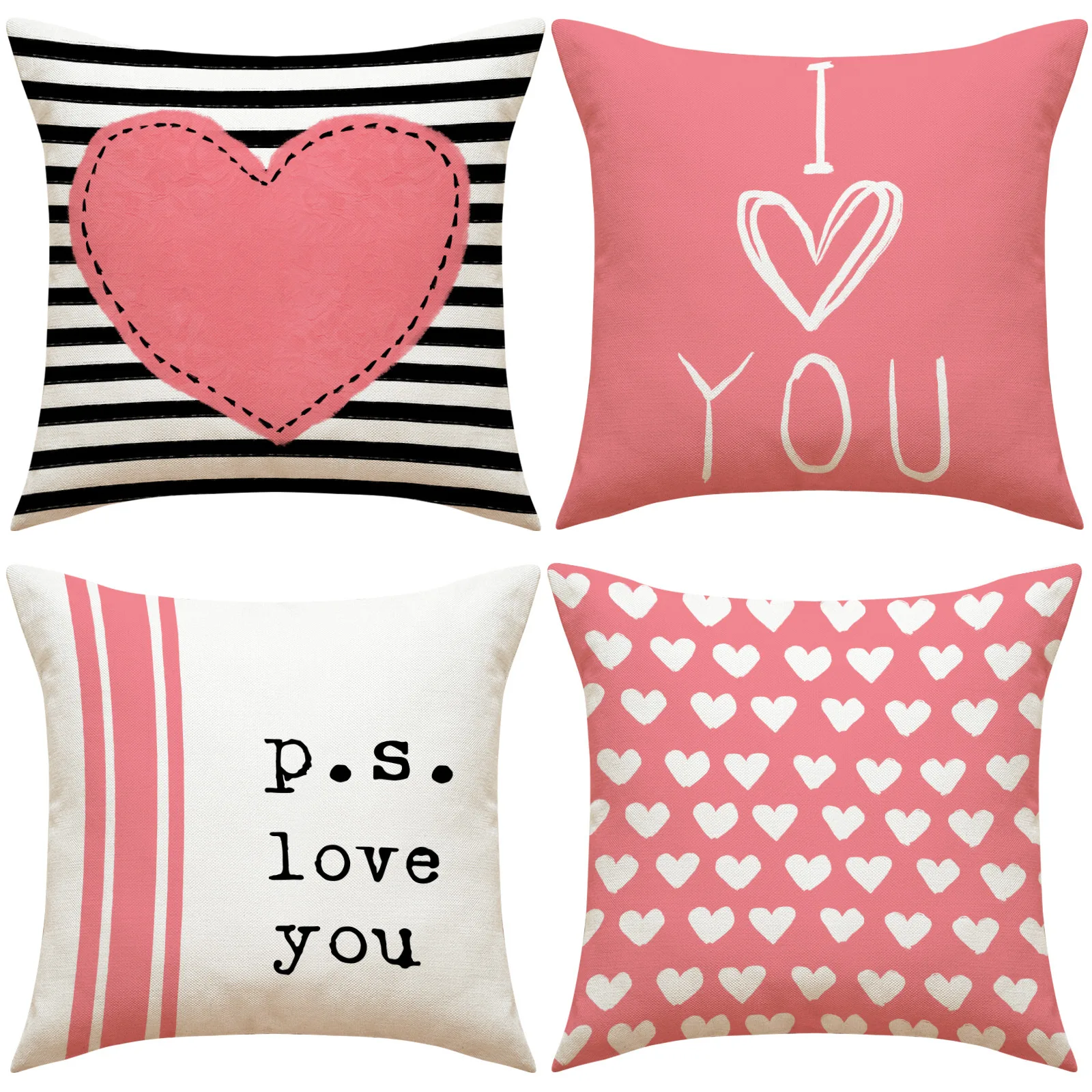 

Cartoon Couple Throw Pillow Nordic Linen Breathable Living Room Sofa Pillow Valentine's Day Animal Print Throw Pillow Case