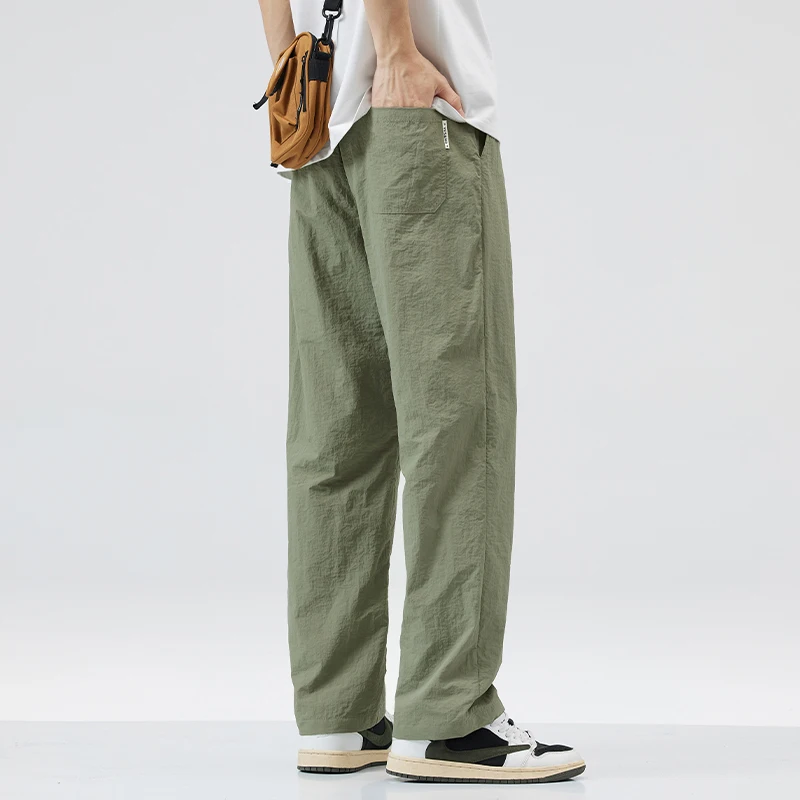 الحرير الجليد الرجال السراويل 2025 صيف جديد أسود رمادي رقيقة الأعمال سراويل تقليدية في الهواء الطلق مرونة تنفس مستقيم الساق Sweatpants