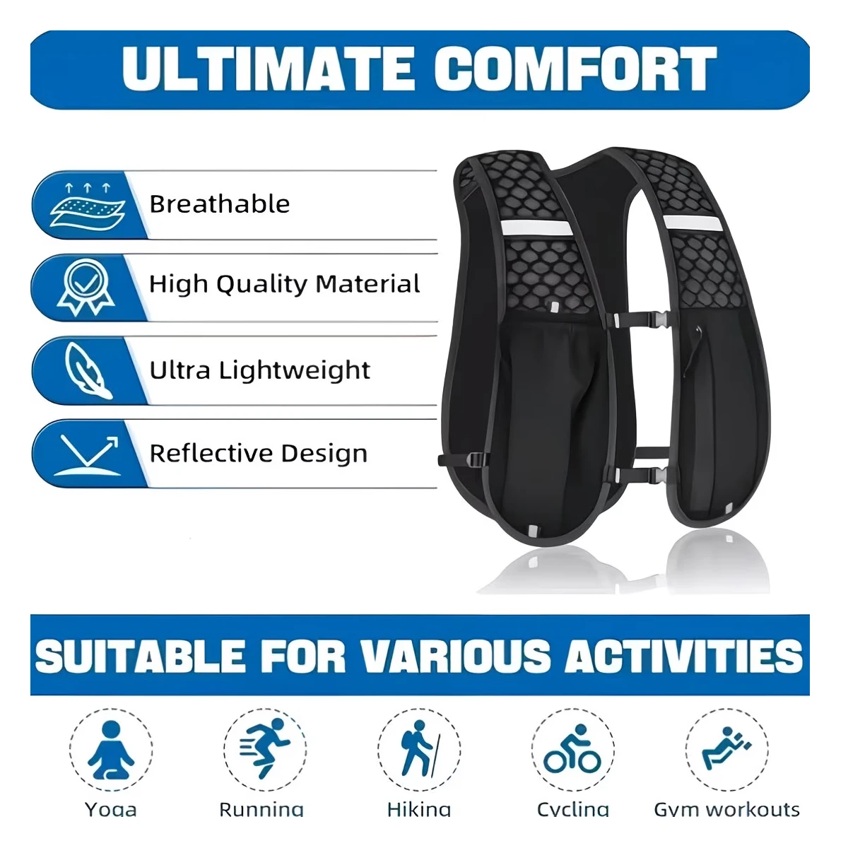 Ultralight Breathable Running Hydration Vest Reflective Water Chest Pack Backpack for Men Women Hike Cycling Marathon Trail Jog