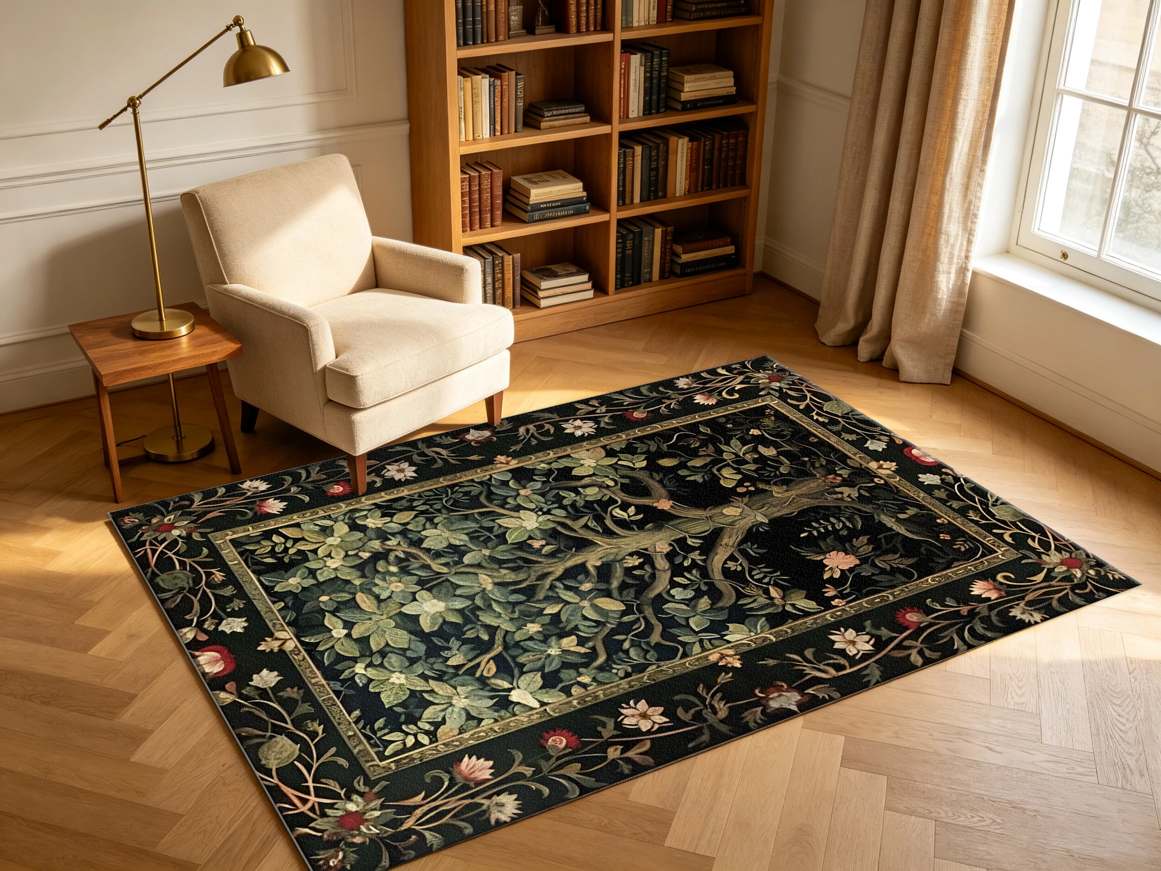 Antique Tree of Life Tapestry Style Carpet Flooring Retro Floral Botanical Area Rug for Indoor Home Decoration