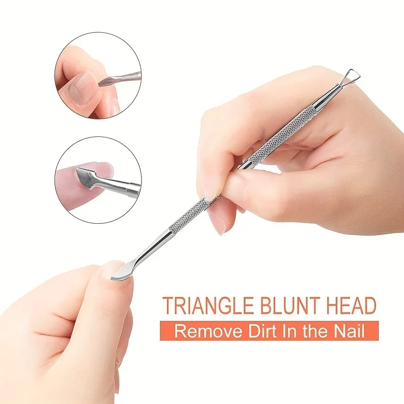 الفولاذ المقاوم للصدأ مسواك الأظافر مزدوج الرأس ثنائي الغرض مسمار يدفع المهنية صالون الأشعة فوق البنفسجية هلام مزيل طلاء الأظافر أدوات الرسم #4