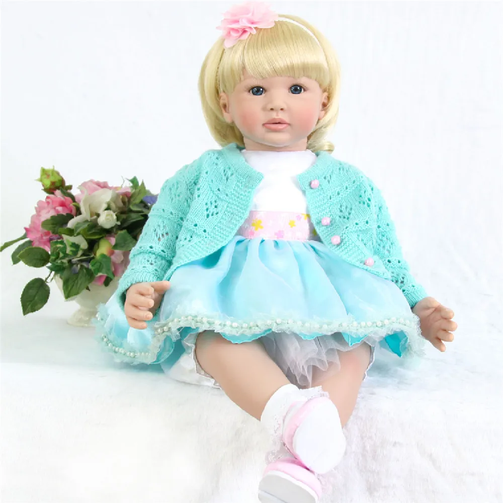 

Lifelike 60cm Soft Silicone Reborn Toddler Doll Cloth Body Girl 24inch Blonde Wig Bebe Reborn Realista Child Birthday Gift