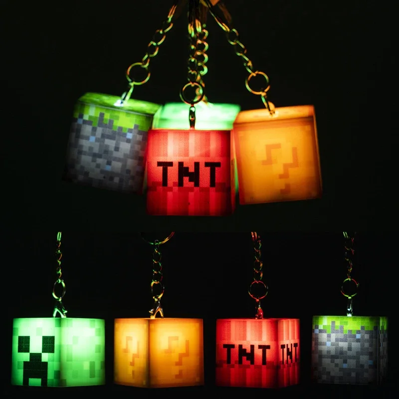 Minecraft Keychain Anime MC Game Figure Luminous Keychain Cute Doll Keyring Ornament Key Chain Backpack Pendant Kids Toys Gifts