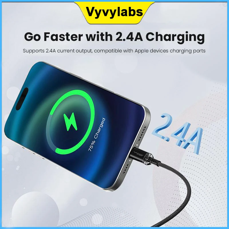 Vyvylabs Crystal series fast charging data cable USB to iP 2.4A 1m 480Mbps suitable for iPhone Xiaomi Samsung charging cable
