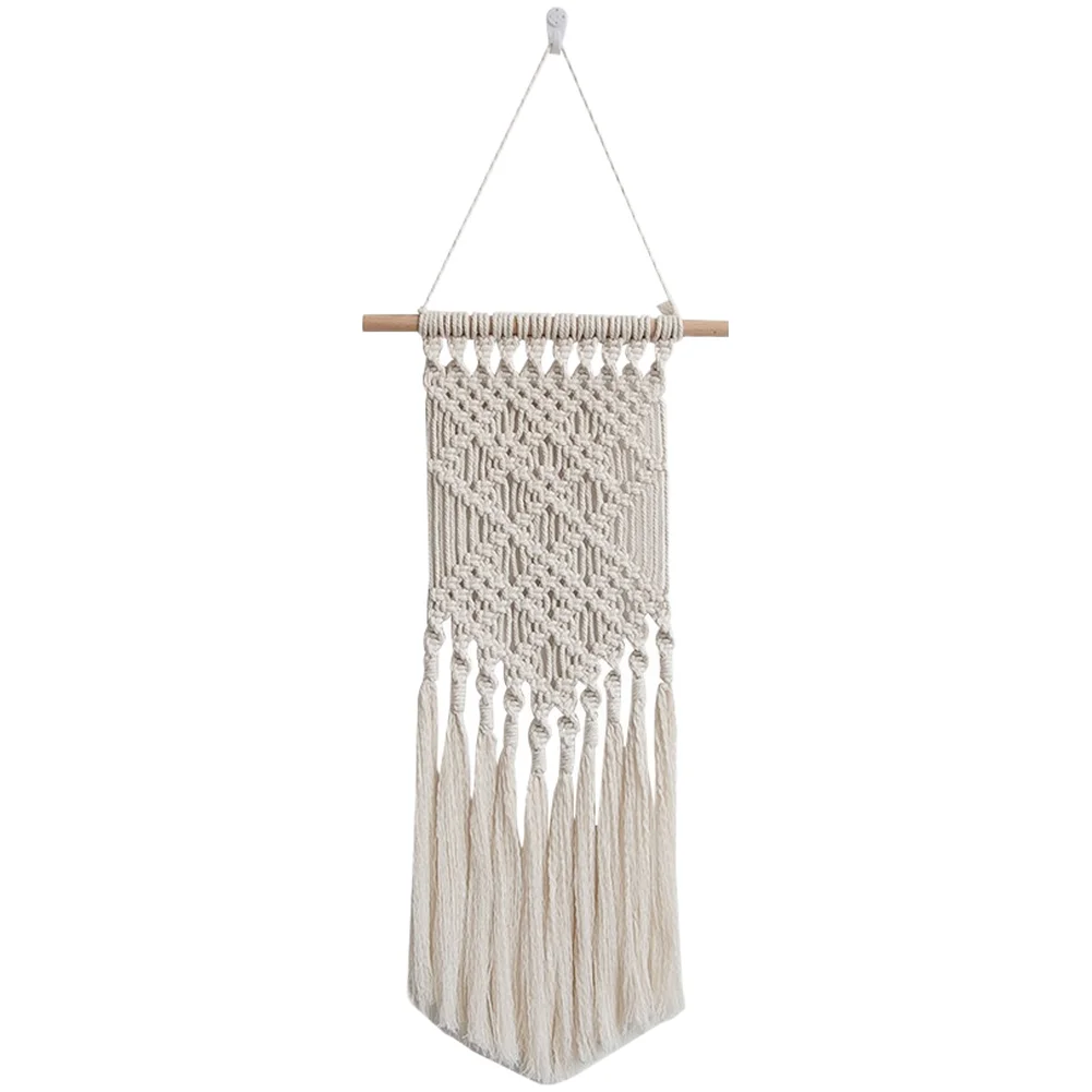 Hand Woven Bohemian Cotton Tapestry Wall Hanging with Fringe for Living Room Decor 30x60cm Natural for beige Color