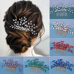 Trendy Silver Rhinestone Bridal Hair Combs Wedding Head Accessories Green Bride Headpiece Handmade Women Party Tiaras