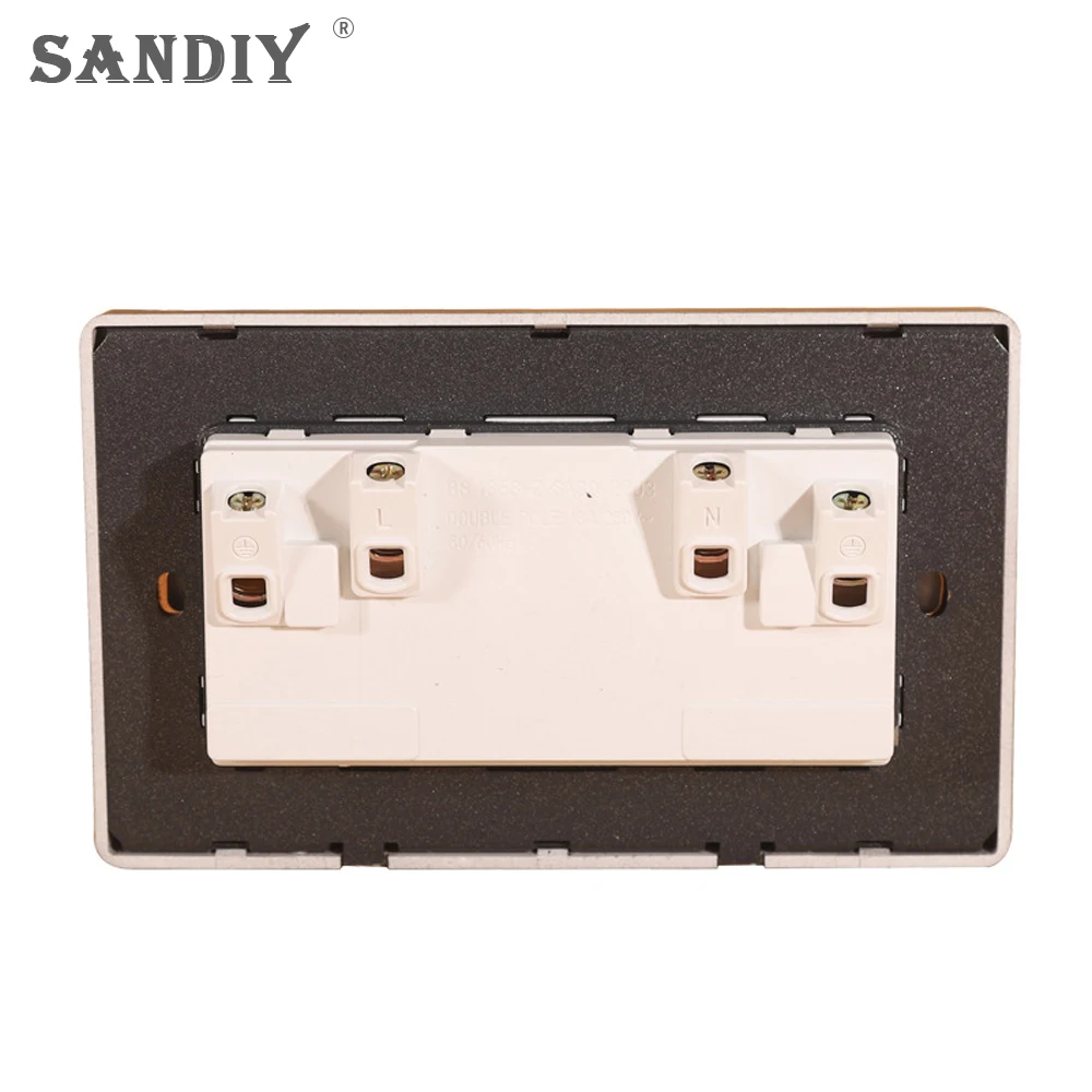 SANDIY Eu Standard Tempered Crystal Glass Wall Outlet 15a 220v Universal Wall Power Single Socket 146 Type Gold Panel