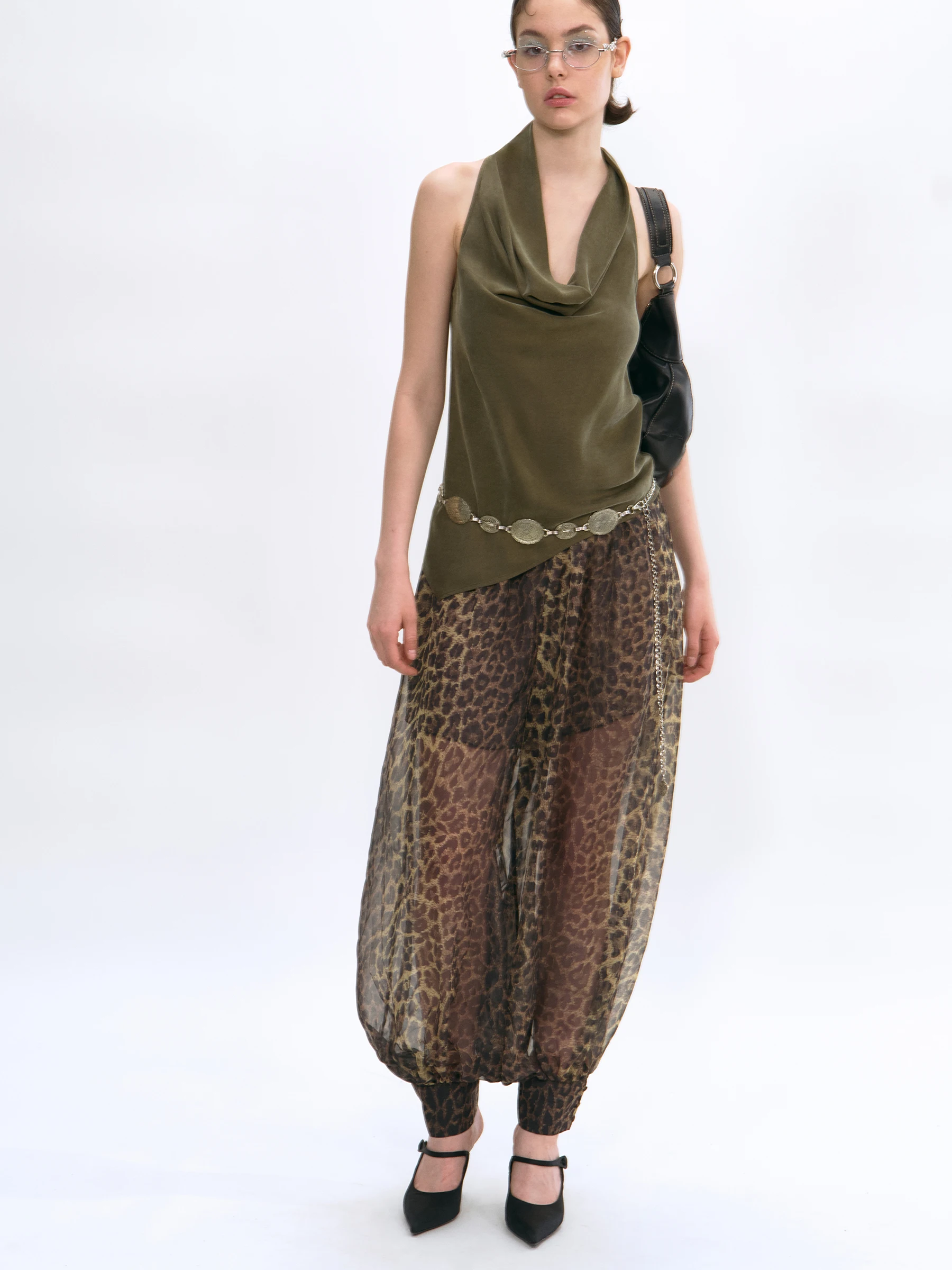 VERMO Summer Breathable Lightweight Tapered Lantern Pants Leopard Print Natural Waist Polyester Fiber Original Style Women's ...