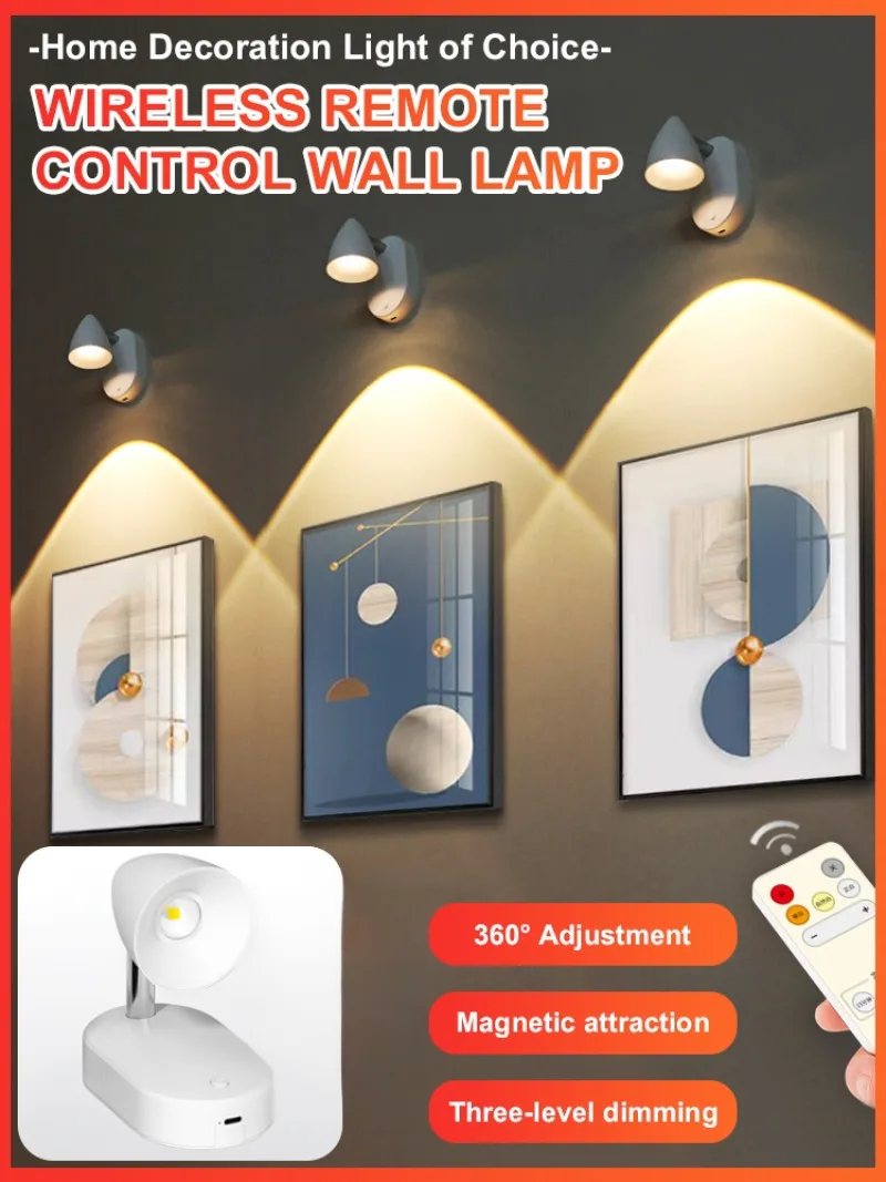 Remote Control Rechargeable Spotlights Wall Lights Installation Free Mural Lights Handy Display Cabinet Bedside Wall Lights