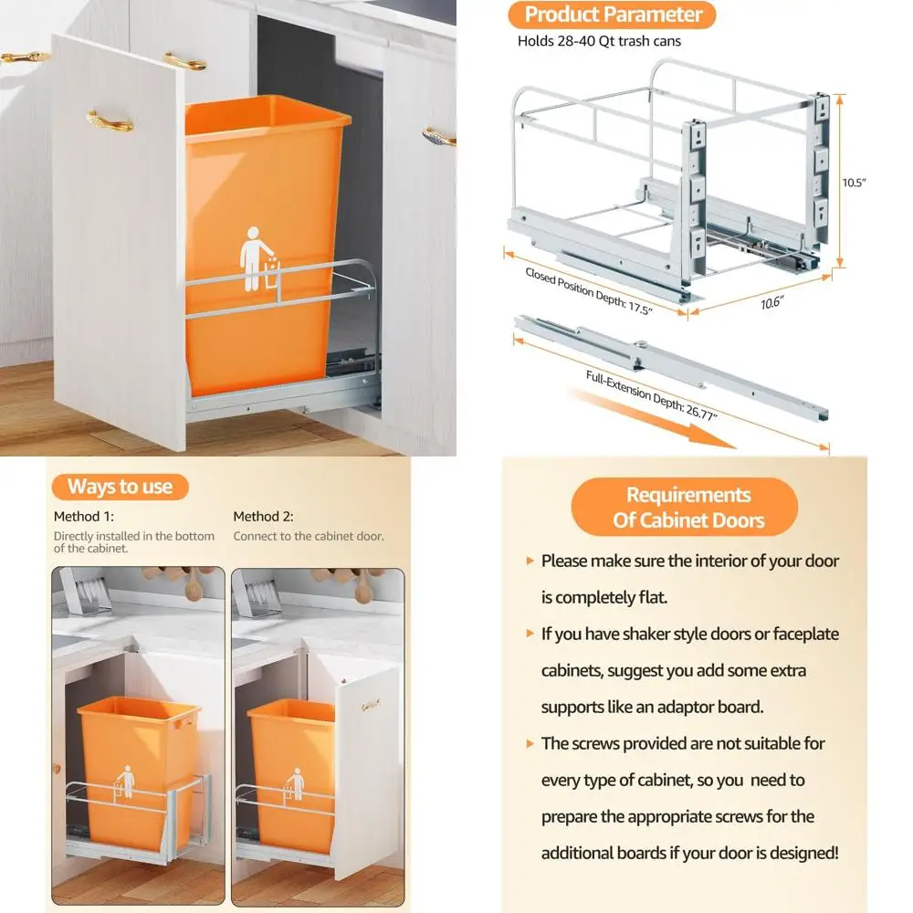 Kit de poubelle sous évier de cuisine robuste avec glissières à fermeture douce, poubelle non incluse, idéal pour le stockage peu encombrant
