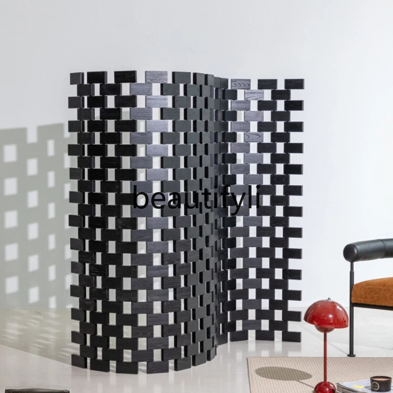

Black Screen Solid Wood Retro Style Japanese Movable Creative Partition Screen