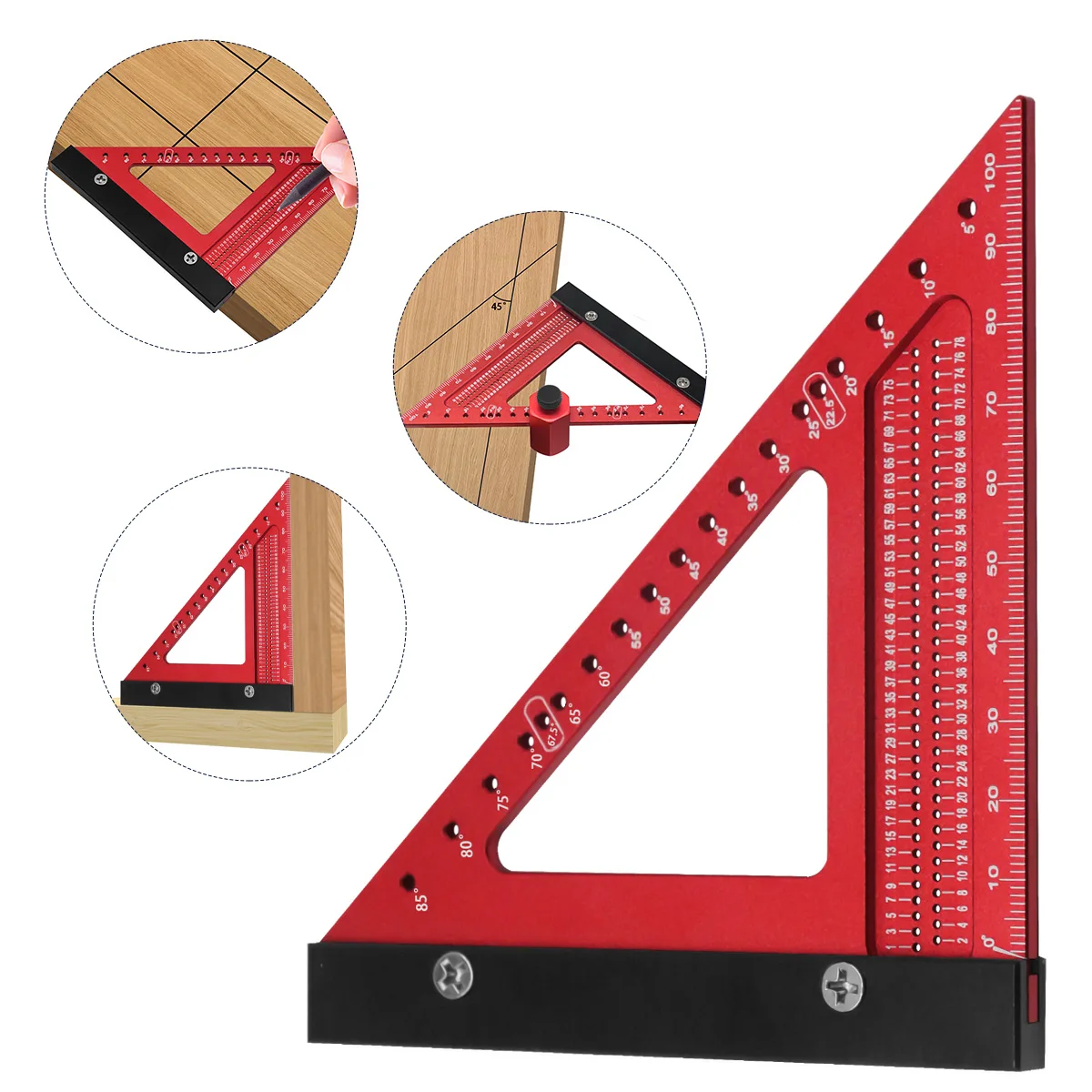 Aluminum Alloy Metric Woodworking Triangle Ruler Carpenters Square Hole Positioning Measuring Ruler, Layout Measuring Tool